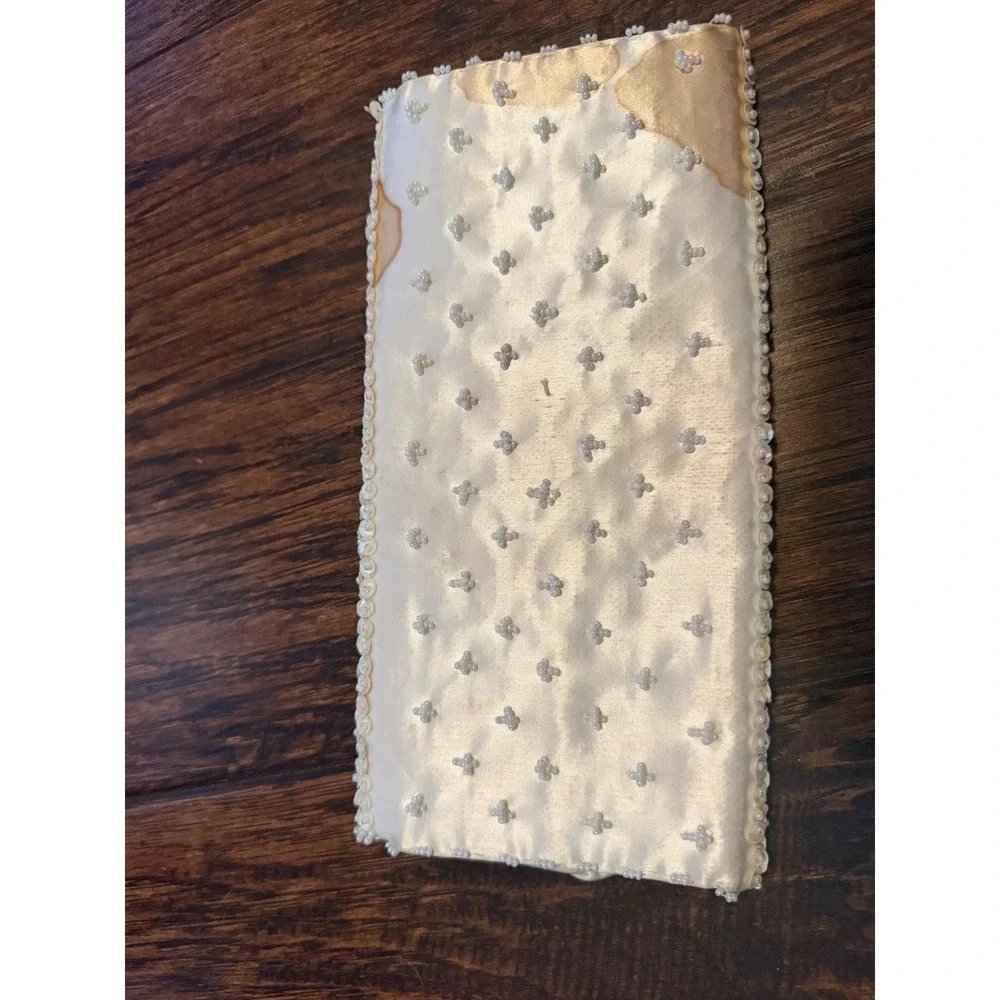 Vintage Beaded Sequin Ivory Satin Clutch Bag Floral Evening Purse Hong Kong